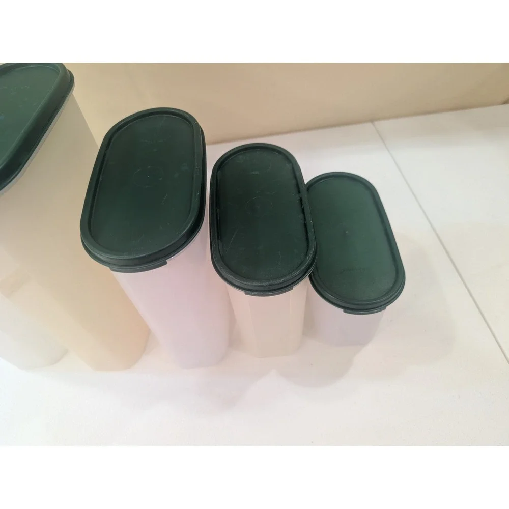 Tupperware Modular Mates Oval Storage Containers Set 5 Pieces Green Lids Vintage - Picture 6 of 8